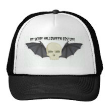 MY SCARY HALLOWEEN COSTUME BAT WING SKULL PRINT TRUCKER HAT