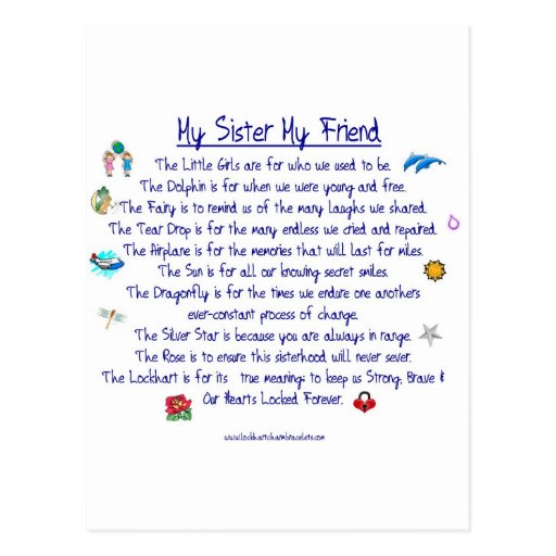 My Sister My Friend Poem With Graphics Postcard Zazzle 