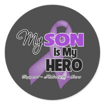 My Son is My Hero - Purple Ribbon Round Stickers