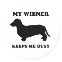 My wiener keeps me busy round sticker