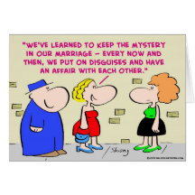 mystery marriage disguises affair greeting card