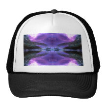 mystical lake sunrise scene mesh hats