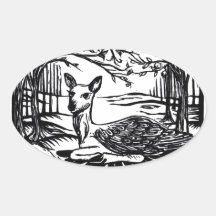 Mystical Peryton Winged Deer Oval Sticker
