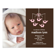 Naissance Annoucement de bébé d'éléphants roses Invitations Personnalisées
