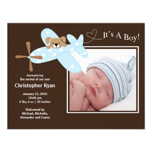 Naissance bleue Annoucement de bébé d'avion Bristols