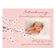 Naissance de photo de rose de fleurs de cerisier e invitations personnalisées