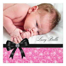 Naissance noire rose de photo de bébé cartons d'invitation