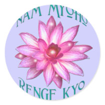 Nam Myoho Renge Kyo with Lotus Flower Design Round Stickers