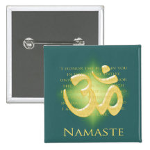 Namaste - I bow to you (in green) Pinback Buttons