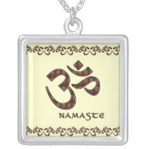 Namaste with Om Symbol Brown and Cream Necklace