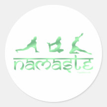 Namaste yoga poses green round stickers