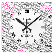 Namaste Yoga Positions Asana Poses Sanskrit Names Square Wall Clock
