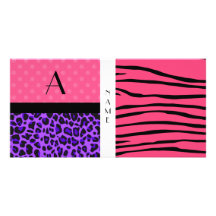 Name and monogram pink zebra stripes photo card template