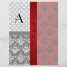 Name and monogram red damask polka dots custom flyer