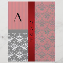 Name and monogram red damask stripes personalized flyer