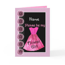 NAME Flower Girl Invitation PINK Dress Greeting Card
