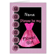 NAME Flower Girl Invitation PINK Dress Greeting Card