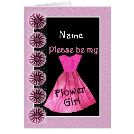 NAME Flower Girl Invitation PINK Dress Greeting Card