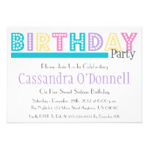 Name In Lights Birthday Party Invitations (Blue)