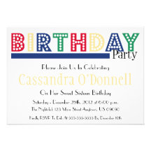 Name In Lights Birthday Party Invitations (Blue)