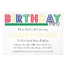 Name In Lights Birthday Party Invitations (Green)