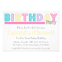Name In Lights Birthday Party Invitations (Pink)