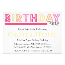 Name In Lights Birthday Party Invitations (Pink)