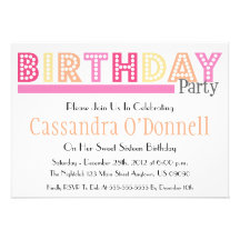 Name In Lights Birthday Party Invitations (Pink)