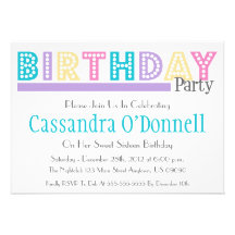 Name In Lights Birthday Party Invitations (Purple)