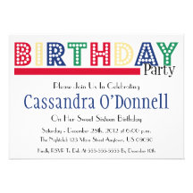 Name In Lights Birthday Party Invitations (Red)