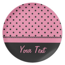 Name Tube Sock Black Polka Dots hot pink Plate