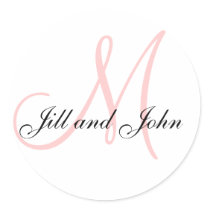 Names and Initial Monogram Sticker White Pink
