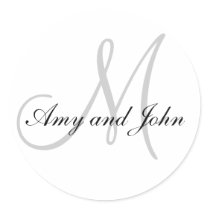 Names & Initial Monogram Wedding Sticker White