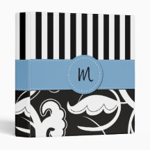 Names Initials Monograms Flowers Black White Blue Vinyl Binder