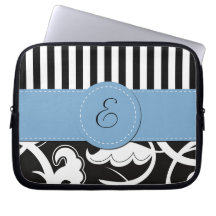 Names Initials Monograms Flowers Black White Blue Computer Sleeve
