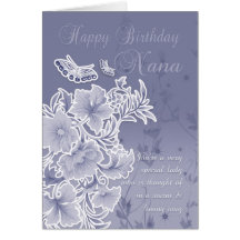 Nana, Birthday Card With Flowers And Butterflies