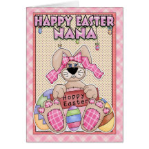 Nana Easter Card - Easter Bunny & Easter Eggs