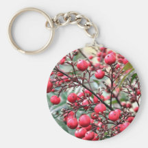 Nandina bush with red ripe berries keychains