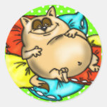 Napping Cartoon Cat Round Stickers
