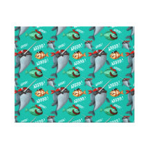 Narwhal and Fish Pirate Pattern Stretched Canvas Print