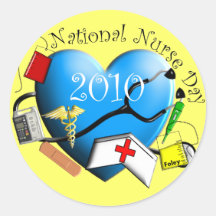 National Nurse Day Blue Heart Design Stickers