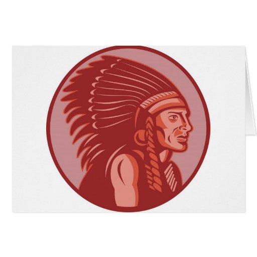 native american indian chief front view greeting cards