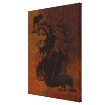 Native American Sioux Chief, Buffalo & Pinto Horse Canvas Prints