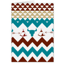 Native American Turquoise Red Chevron Tipi Skulls Card