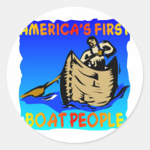 Native Americans, Americas First Boat People Round Stickers