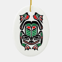Native Haida Art Frog - black on white Christmas Tree Ornaments