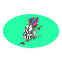 Native Piranha Oval Stickers