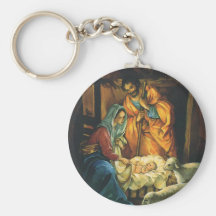 Nativité vintage de Noël, bébé Jésus dans Manger Porte-clefs