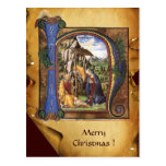 NATIVITY PARCHMENT Blue Sapphire Monogram Postcard