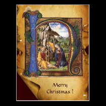 NATIVITY PARCHMENT Blue Sapphire Monogram postcards